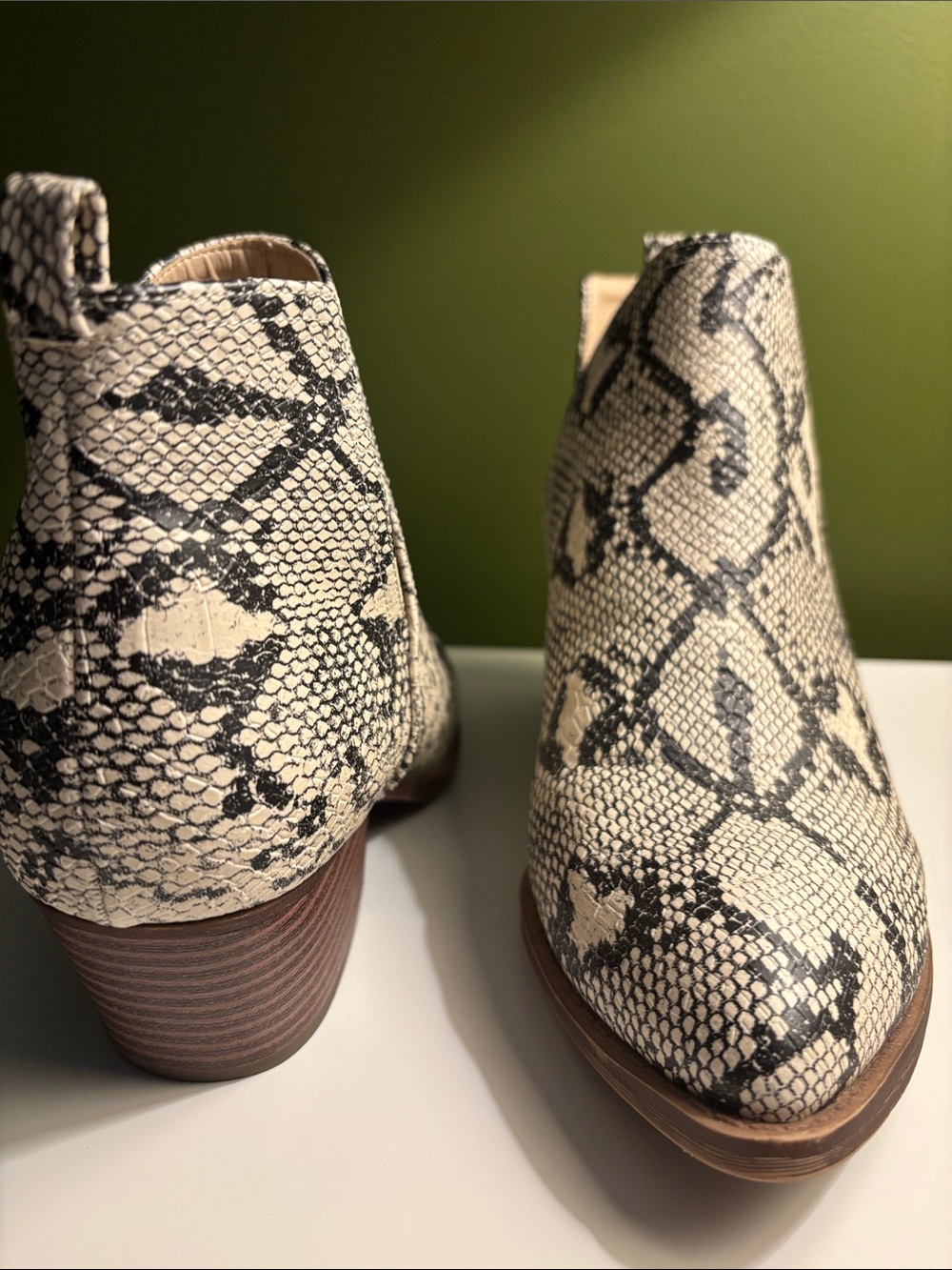 CL by Laundry Women’s Snake Skin Ankle Booties in Beige and Black